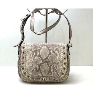 Michael Kors Faux Python Embossed Studded Gray Leather Flap Crossbody Handbag